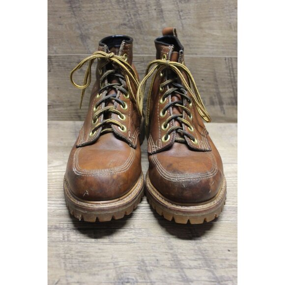 Safety and Supply co vintage men\'s brown leather moc toe 7 eye work‎ boots 6-6.5 main image 13